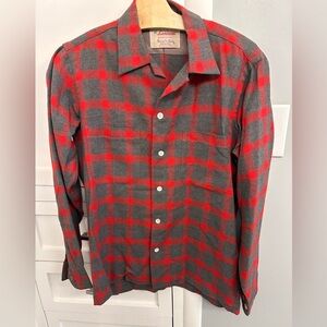 Vintage 60s R Lanerossi Red and Gray Plaid Shirt Sz Small Game and Lake